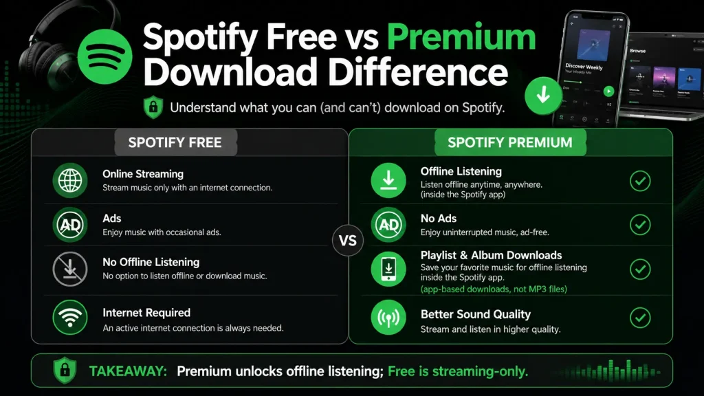 Spotify Free vs Premium Download Difference